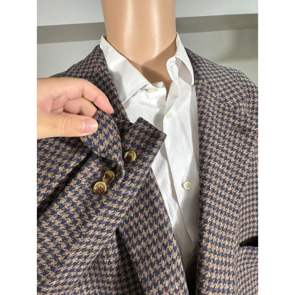 Brunello Cucinelli Houndstooth 64 54RUS Wool Cashmere Tweed Flannel XXXL Blazer